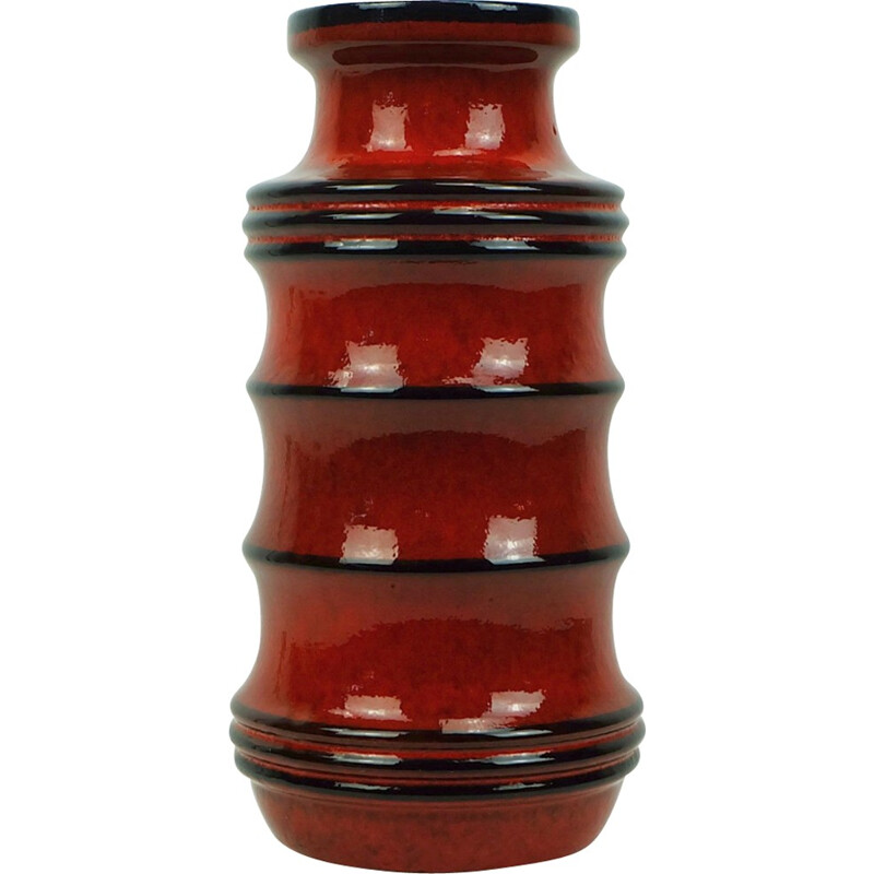 Vase vintage rouge en céramique édition Scheurich - 1960