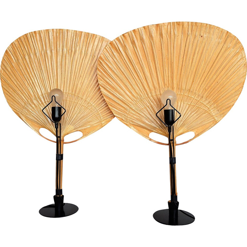 Pair of Uchiwa table lamps with holder by Ingo Maurer - 1970s