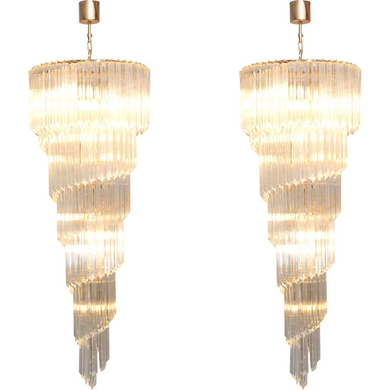 Crystal Glass Spiraling Venini Murano Chandeliers - 1960s