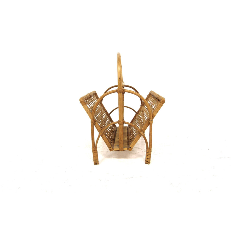 Scandinavian vintage magazine rack in rattan, Sweden 1960