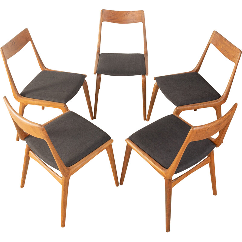 Set van 5 vintage Boomerang stoelen van Alfred Christensen voor Slagelse Møbelvaerk, Denemarken 1950