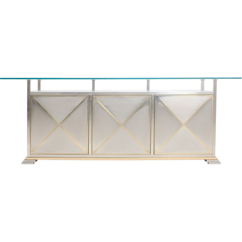 Credenza With Floating Glass Top by Maison Jansen - 1970s