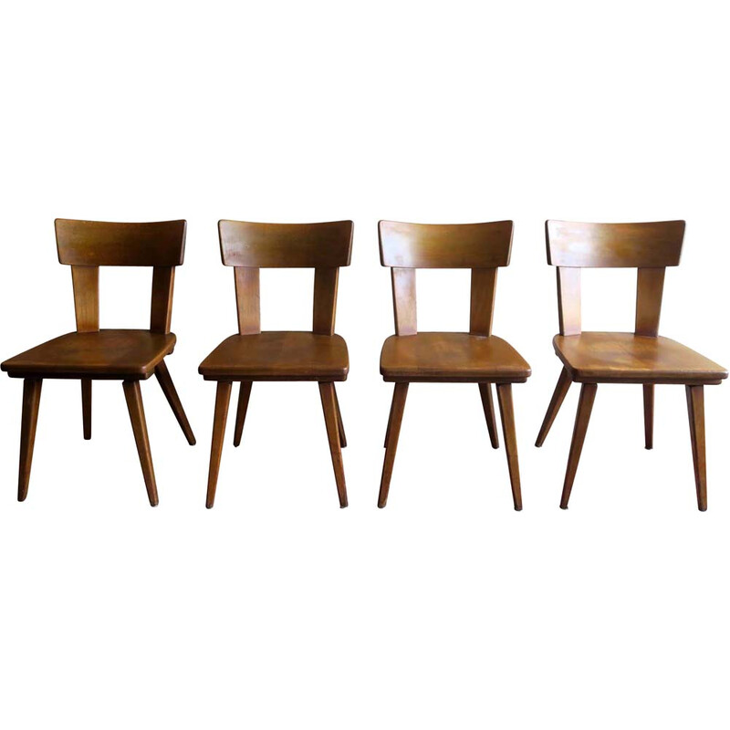 Set di 4 sedie da pranzo vintage a gambe strombate in stile brutalista,  anni '40-'50