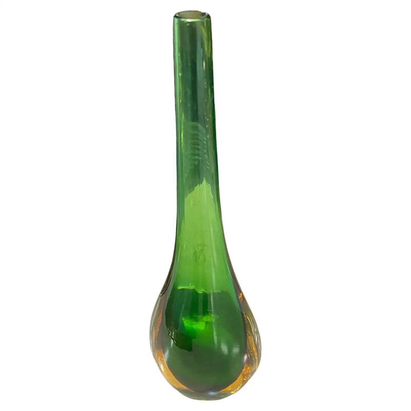 Vaso de vidro Murano verde e amarelo Vintage, década de 1970