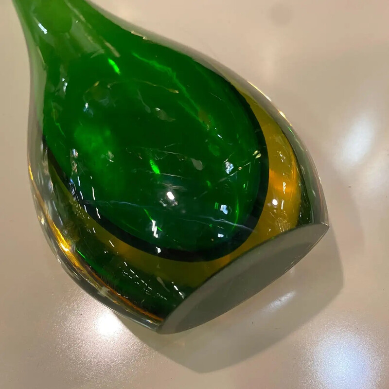 Vintage green and yellow Murano glass vase, 1970s