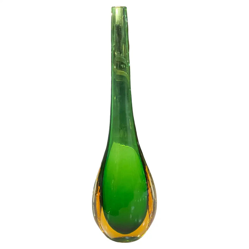 Vase vintage en verre de Murano vert et jaune, 1970