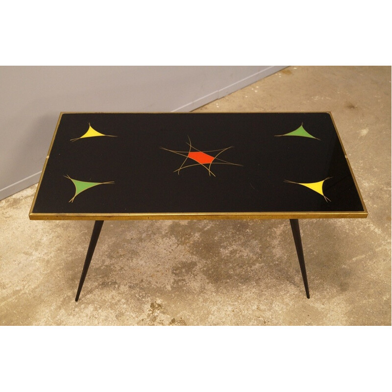 Table basse française en verre & laiton - 1950