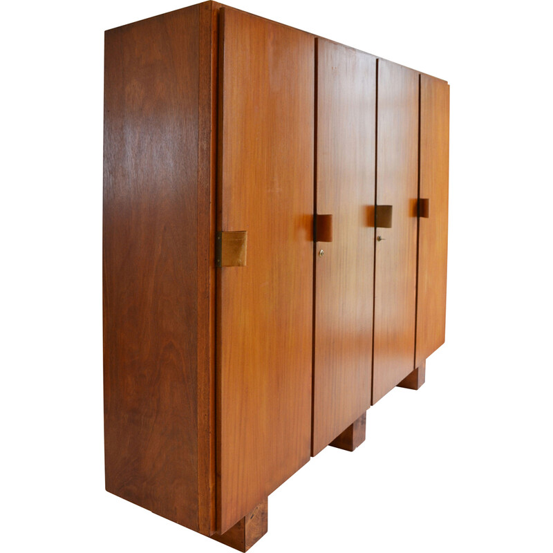 Vintage oak wood closet with leather and brass handle by André Wogenscky and Marta Pan