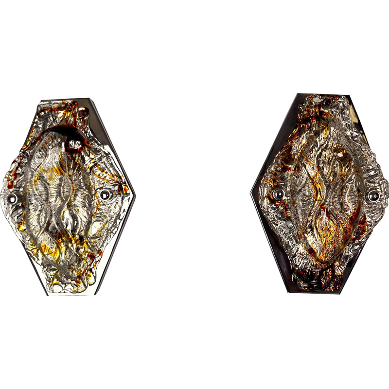 Par de apliques vintage de cristal de Murano por Murano Mazzega, Italia 1970