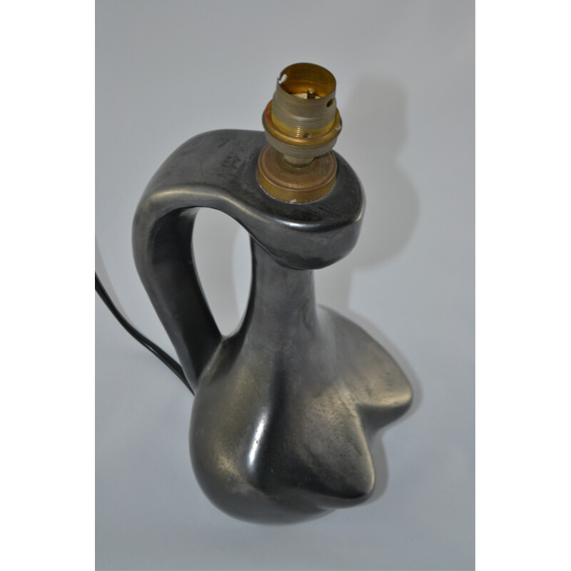 Anthropomorphic black enamelled ceramics lamp by Jacques Blin - 1960s