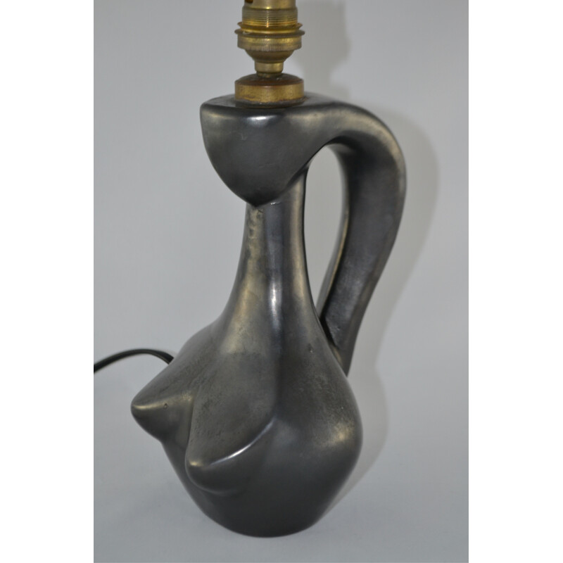 Lampe anthropomorphe en céramique émaillée noire par Jacques Blin - 1960