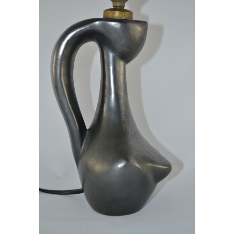Lampe anthropomorphe en céramique émaillée noire par Jacques Blin - 1960