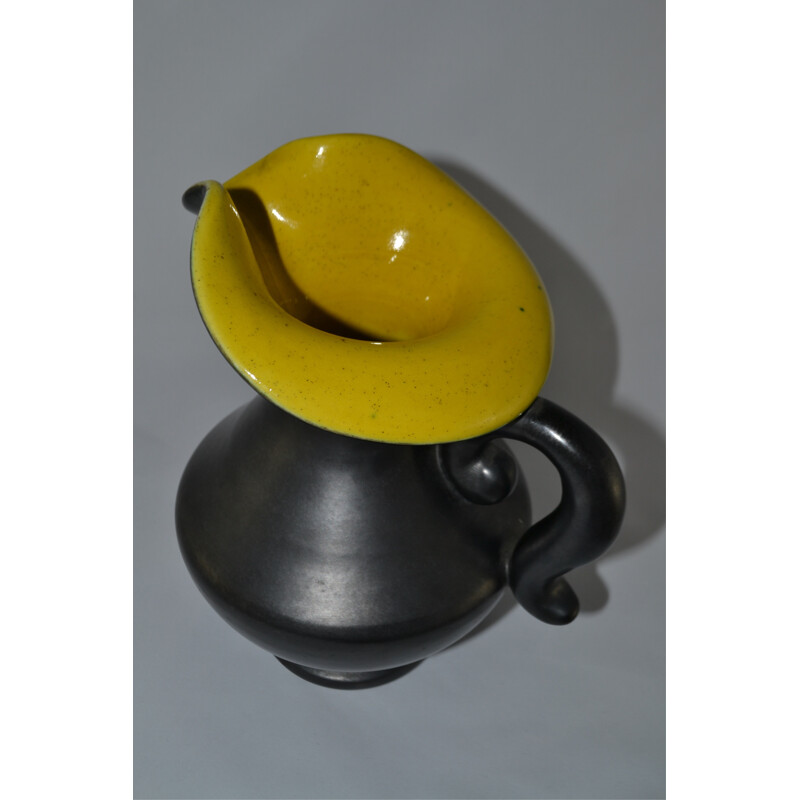 Black pitcher in ceramics by Pol Chambost - 1950s