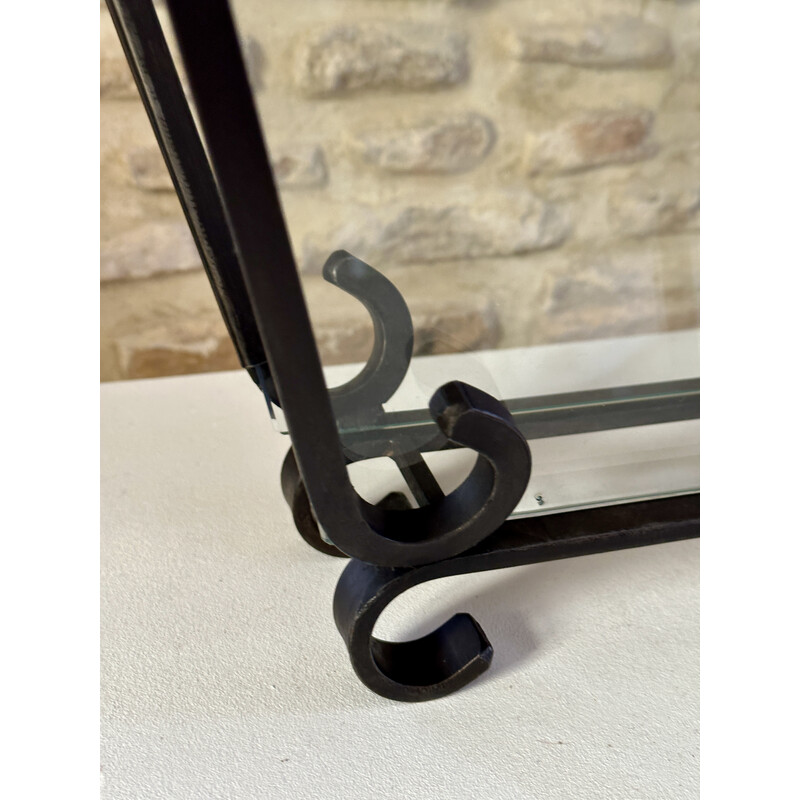 Vintage wrought iron and glass magazine rack by Raymond Subes