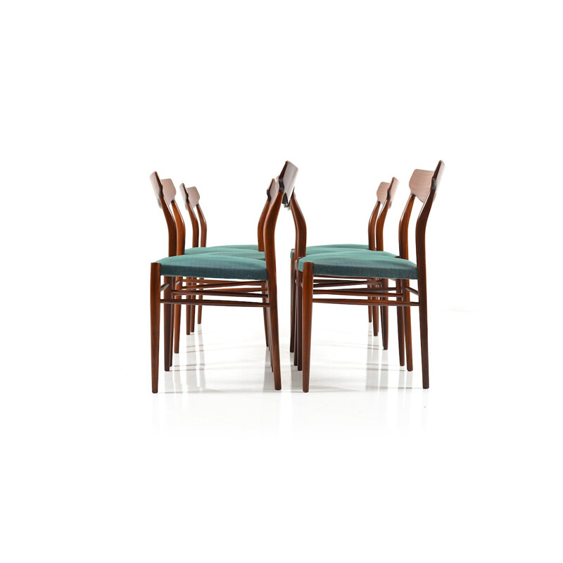 Ensemble de 8 chaises de salle à manger vintage en teck produit par Luebke - 1960