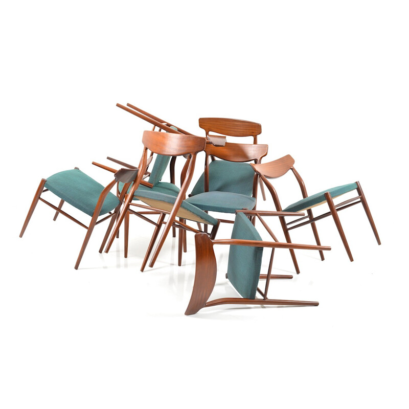 Ensemble de 8 chaises de salle à manger vintage en teck produit par Luebke - 1960