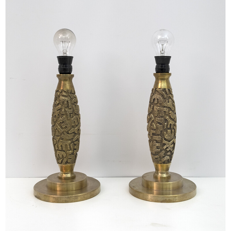 Par de candeeiros de mesa de bronze italianos vintage de Luciano Frigerio, 1970s