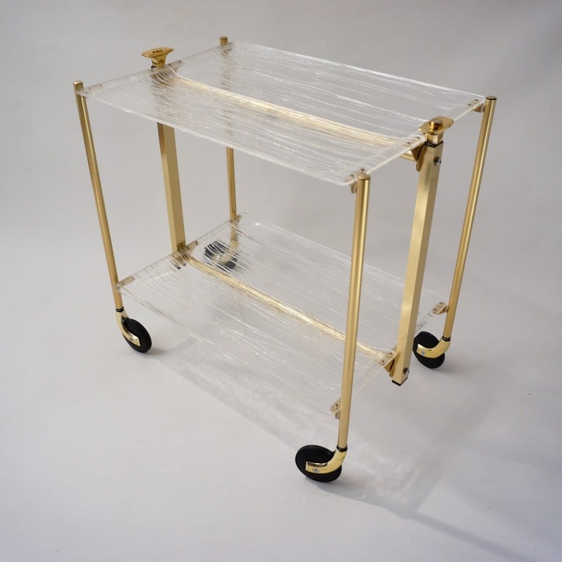 Vintage French foldable drinks trolley in acrylic and gilt metal by Platex, 1980