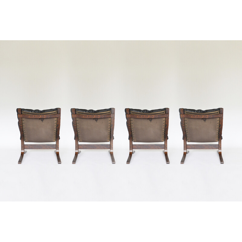 Ensemble de 4 fauteuils vintage Siesta en cuir noir par Ingmar Relling pour Westnofa, Norvège 1960