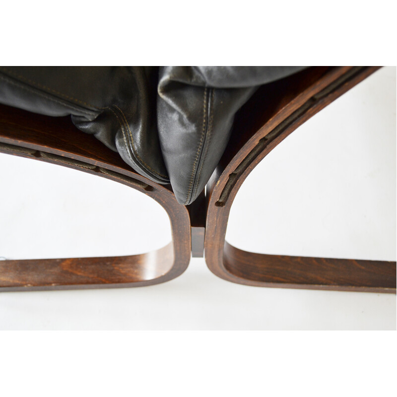 Ensemble de 4 fauteuils vintage Siesta en cuir noir par Ingmar Relling pour Westnofa, Norvège 1960