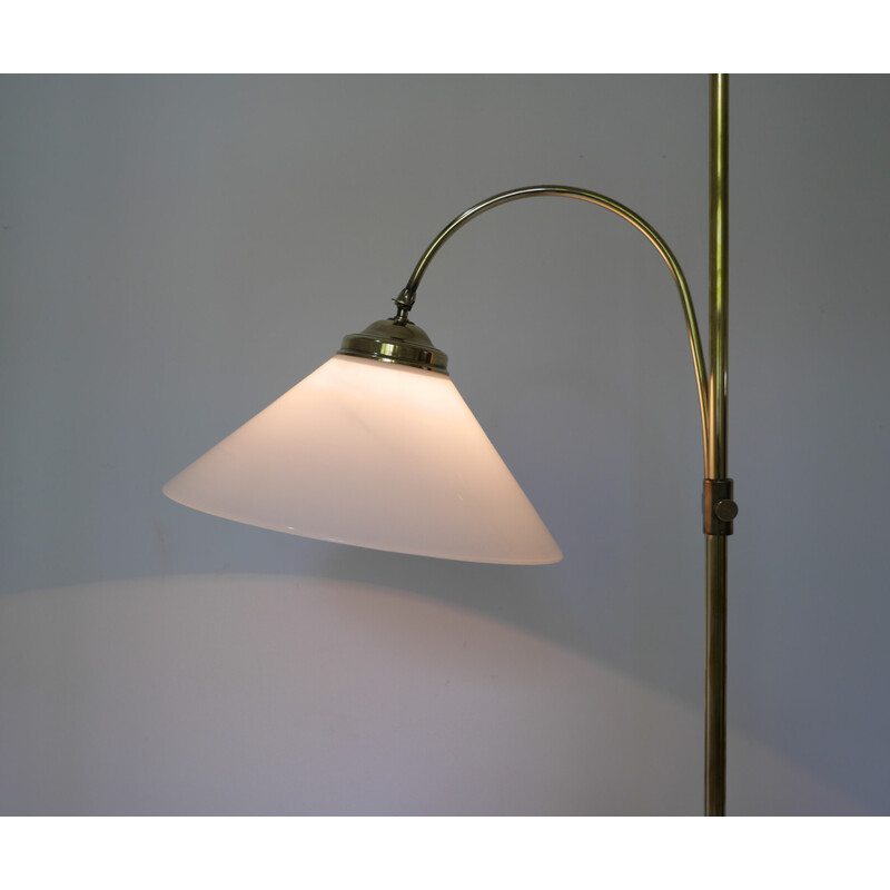 aus Messing Glasschirm, 1950 Deutschland Stehlampe Vintage mit
