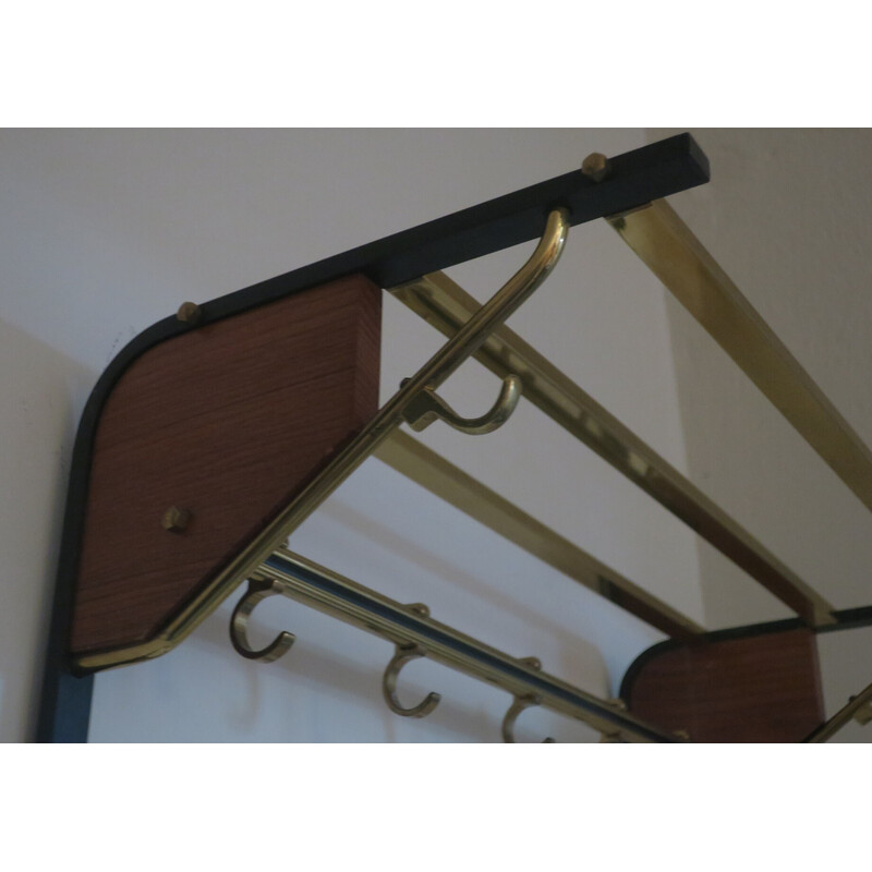 Vintage brass, teak and black metal coat rack, 1960