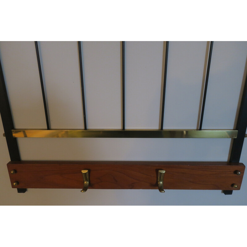 Vintage brass, teak and black metal coat rack, 1960