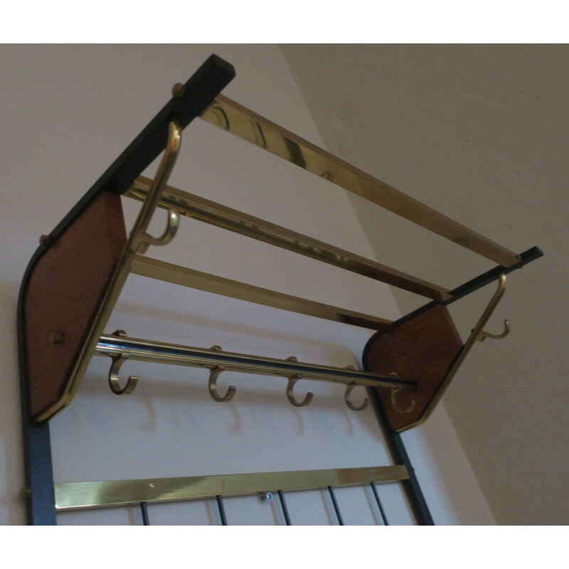 Vintage brass, teak and black metal coat rack, 1960