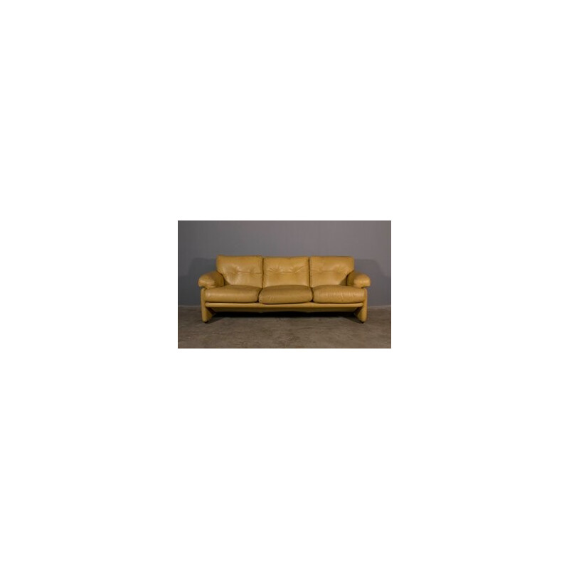 Vintage 3-seat sofa in leather by B and B Tobia Scarpa for Coronado, 1970