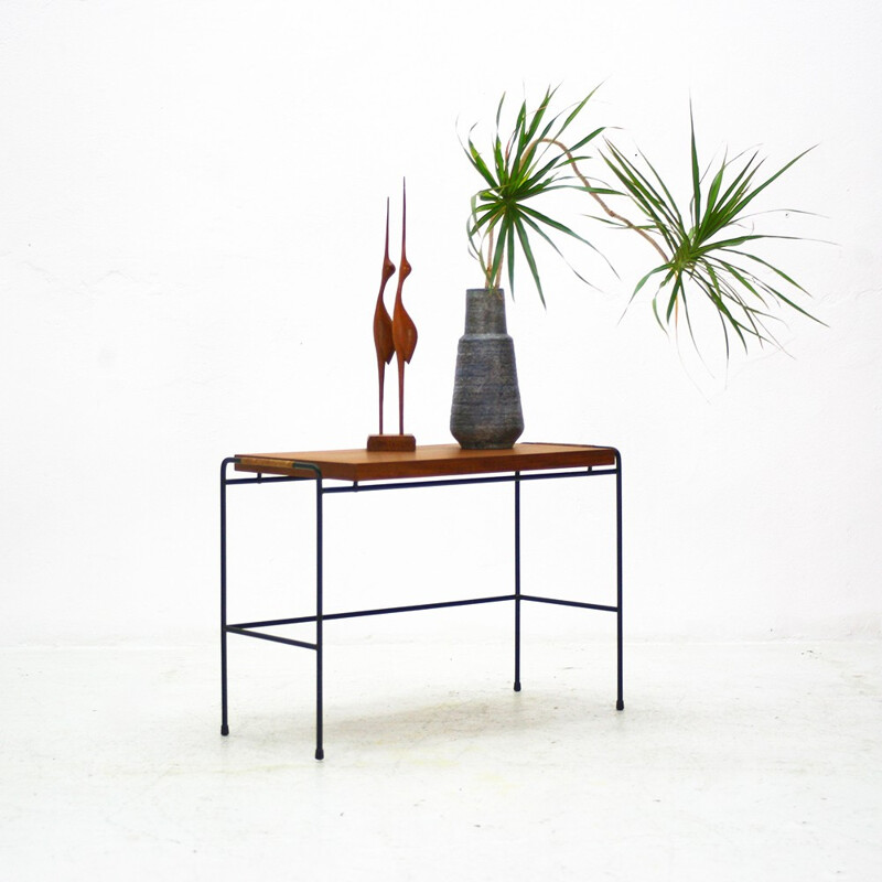 Mid-century side table in teak with wire base - 1930s