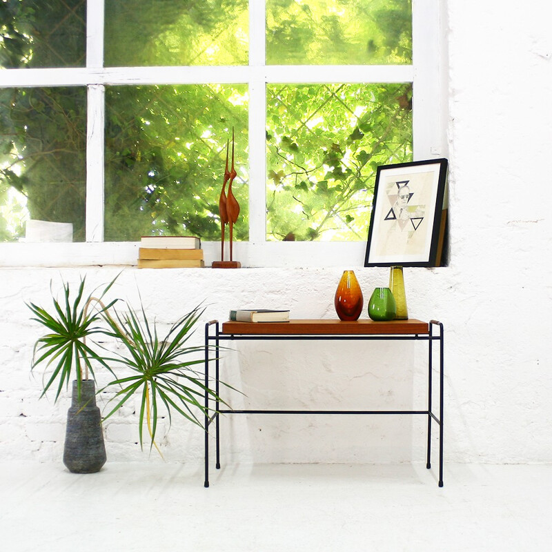 Mid-century side table in teak with wire base - 1930s