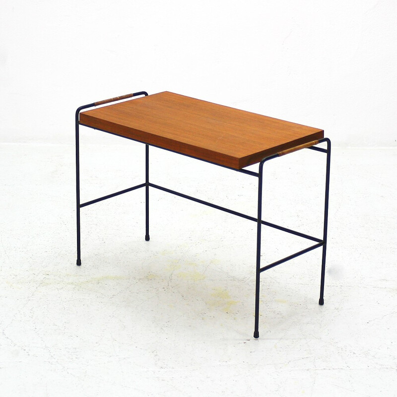 Mid-century side table in teak with wire base - 1930s