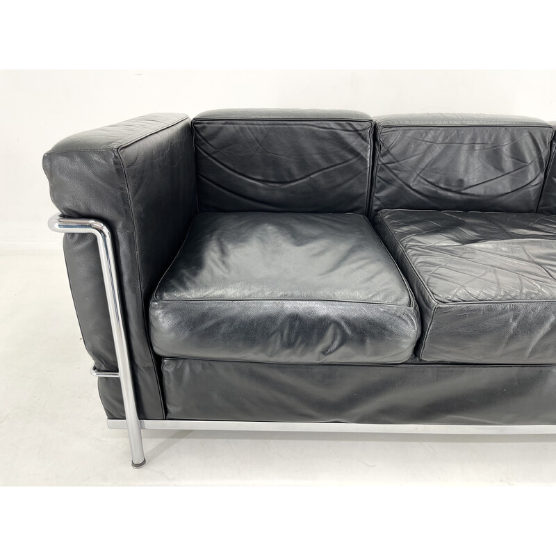 Dreisitzersofa Lc3 Vintage in schwarzem Leder und Chrom von Le Corbusier
