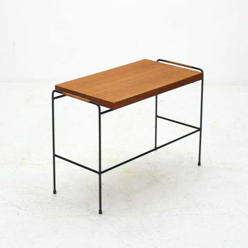 Mid-century side table in teak with wire base - 1930s