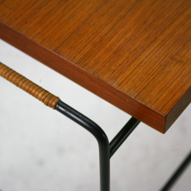 Mid-century side table in teak with wire base - 1930s