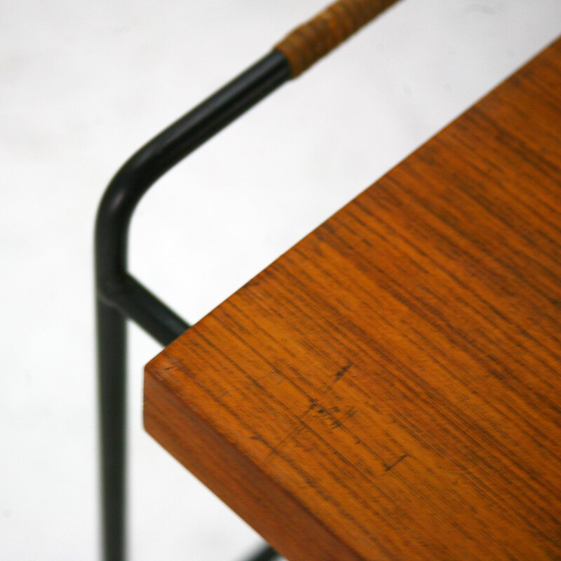 Mid-century side table in teak with wire base - 1930s