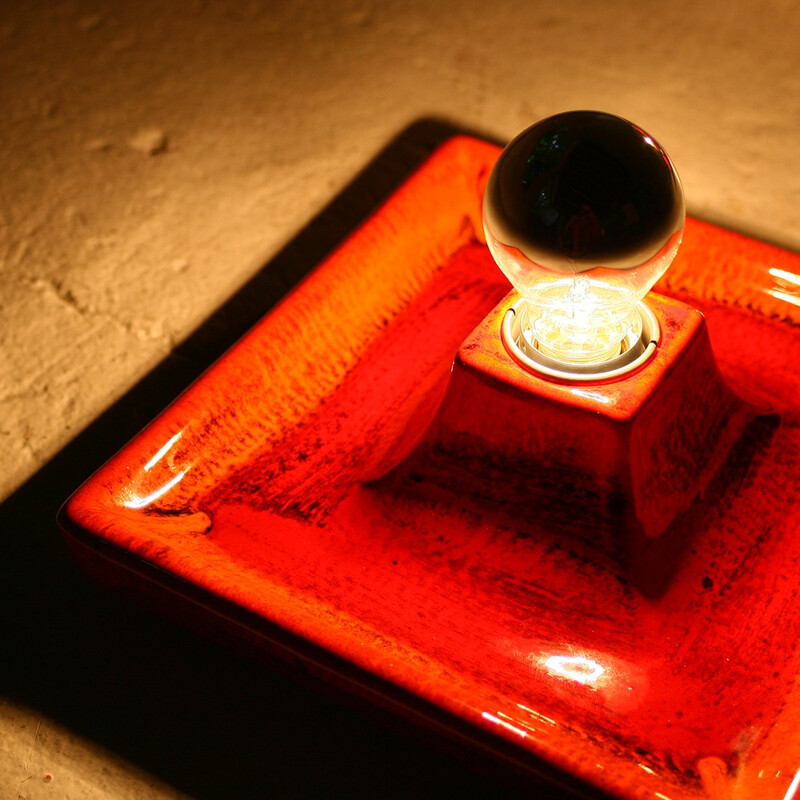 Red wall lamp in ceramics - 1970s