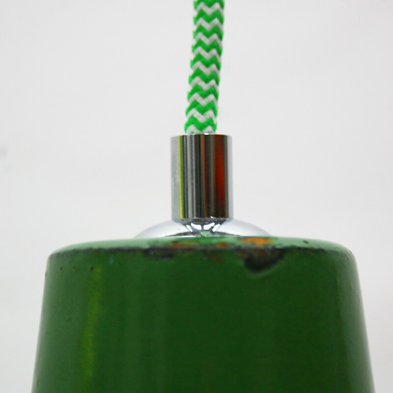 Vintage industrial green hanging  lamp in steel - 1930s