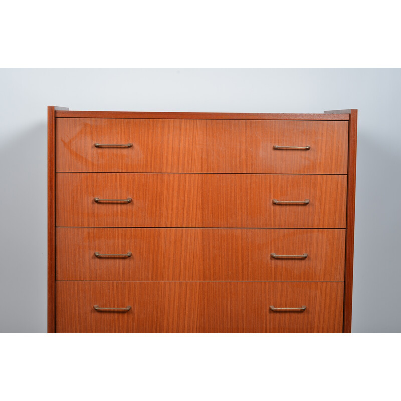 Vintage teak veneer chest of drawers with compass legs, 1070