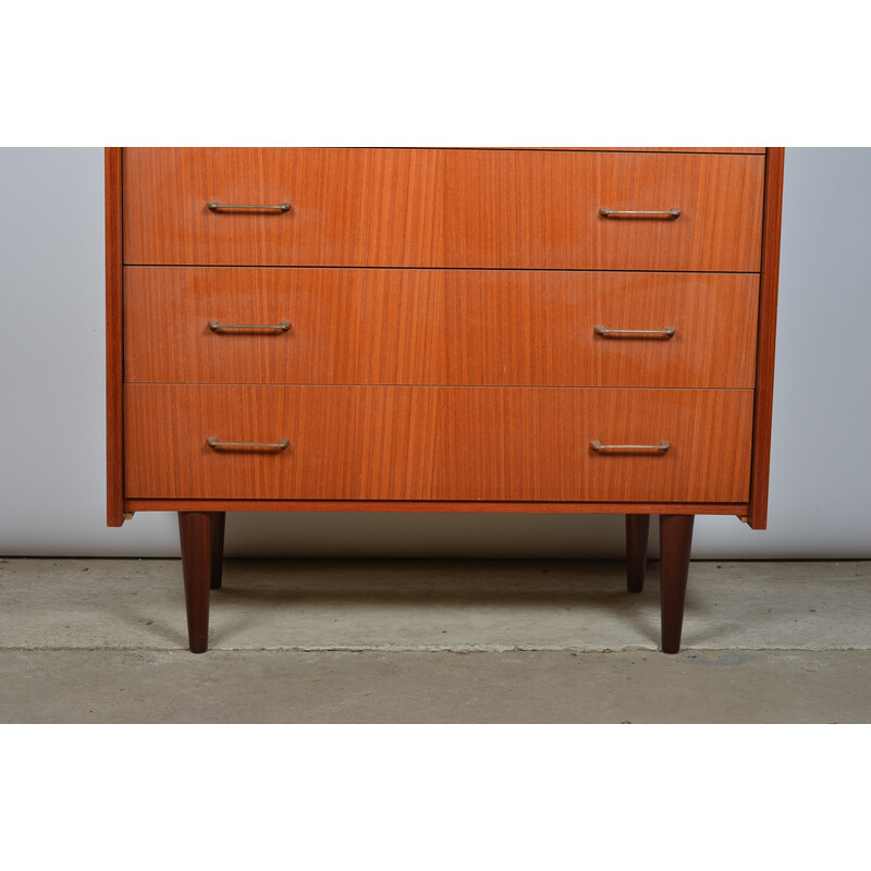 Vintage teak veneer chest of drawers with compass legs, 1070