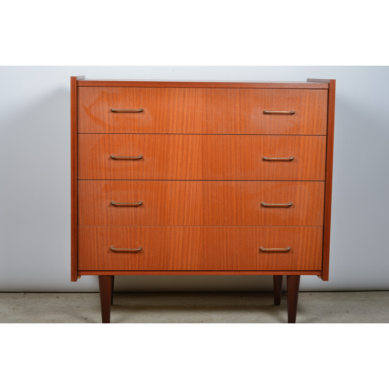 Vintage teak veneer chest of drawers with compass legs, 1070