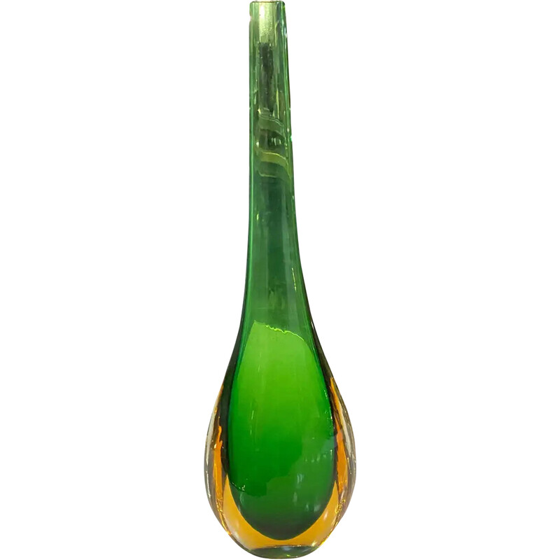 Vintage green and yellow Murano glass vase, 1970s