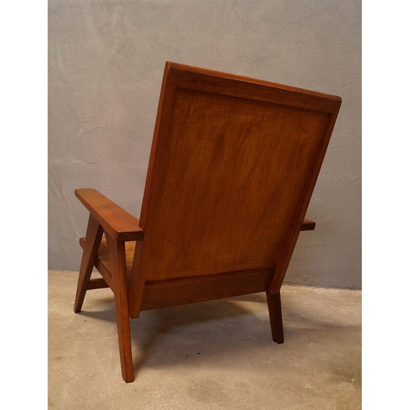 Fauteuil piétement compas en bois - 1950