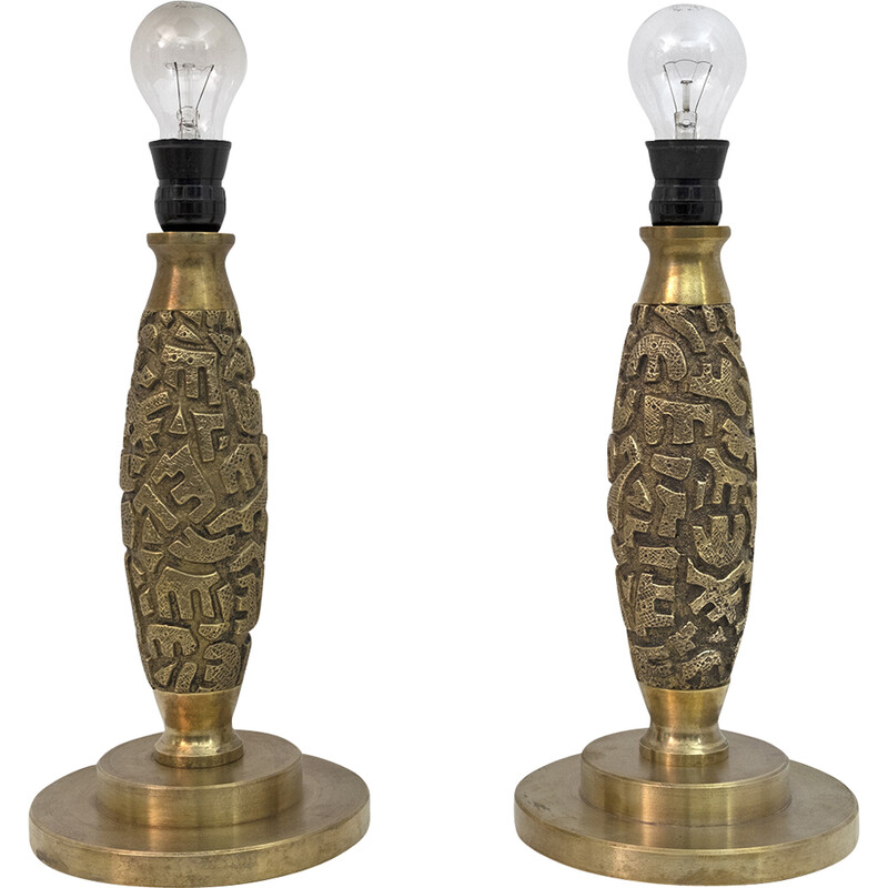 Pair of vintage Italian bronze table lamps by Luciano Frigerio, 1970s