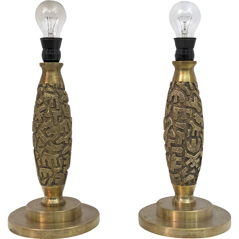 Paire de lampes de table italiennes vintage en bronze par Luciano Frigerio, 1970