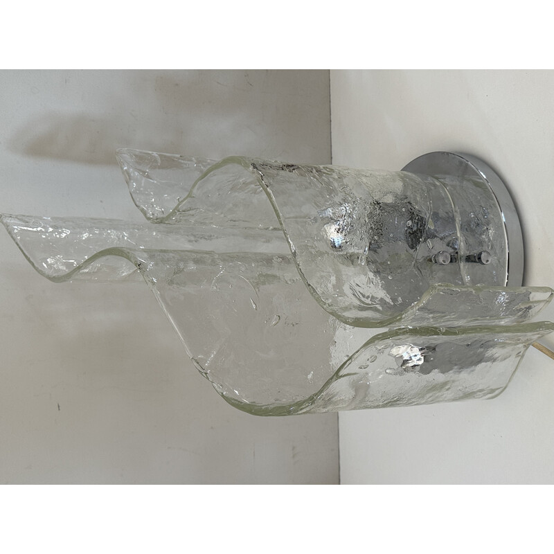 Lampada vintage in vetro di Murano e metallo cromato di Carlo Nason, 1970