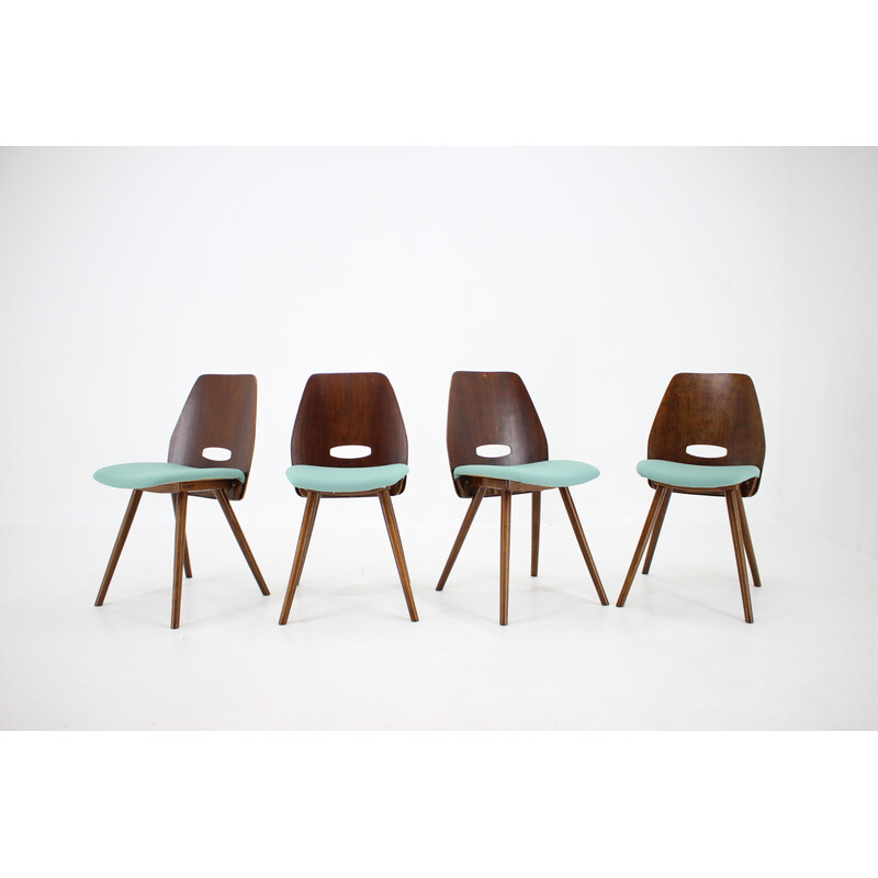 Conjunto de 4 cadeiras de jantar vintage em madeira de Frantisek Jirak, Checoslováquia 1960