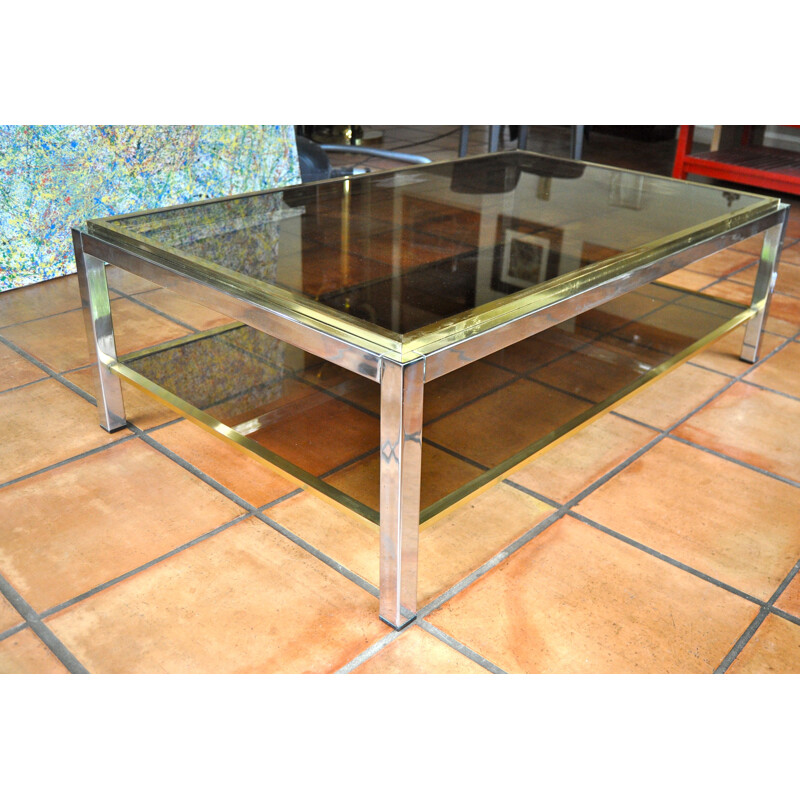 Coffee table with double layer in glass - 1970s