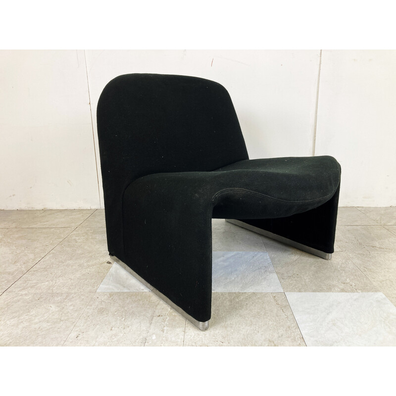 Vintage black fabric armchair Alky by Giancarlo Piretti for Castelli, Italy 1970