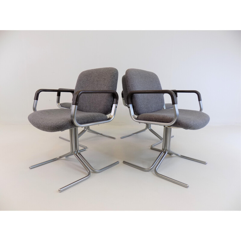 Set of 4 vintage gray fabric and metal conference chairs by Herbert Hirche for Mauser, 1973